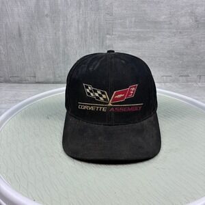 Vintage Corvette Assembly Hat Cap Snapback Black Canvas Chevrolet Car